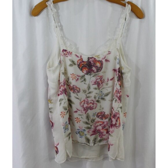 White House Black Market Womens White Floral Embroidered Ruffle Blouse S - Picture 4 of 5